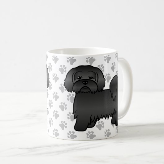 Schwarzer Lhasa Apso Niedlicher Cartoon Dog Illust Kaffeetasse (VorderseiteRechts)