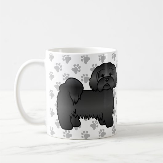 Schwarzer Lhasa Apso Niedlicher Cartoon Dog Illust Kaffeetasse (Links)