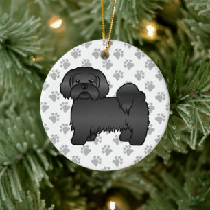 Schwarzer Lhasa Apso Niedlicher Cartoon Dog Illust Keramik Ornament