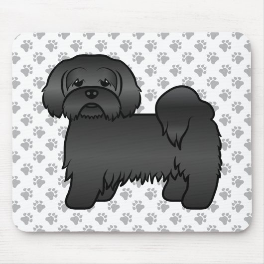 Schwarzer Lhasa Apso Niedlicher Cartoon Dog Illust Mousepad (Vorne)