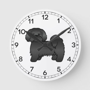 Schwarzer Lhasa Apso Niedlicher Cartoon Dog Illust Runde Wanduhr