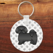 Schwarzer Lhasa Apso Niedlicher Cartoon Dog Illust Schlüsselanhänger (Vorderseite)