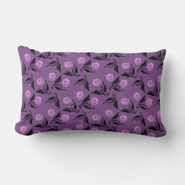 Schwarzer Libelle mit rosa Blume Muster Lendenkissen (Vorderseite)
