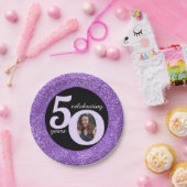 Schwarzer Lila Glitzer 50 Fünfzig Jahre 50. Geburt Pappteller (Party)