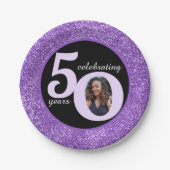 Schwarzer Lila Glitzer 50 Fünfzig Jahre 50. Geburt Pappteller (Vorderseite)