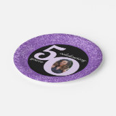 Schwarzer Lila Glitzer 50 Fünfzig Jahre 50. Geburt Pappteller (Schrägansicht)