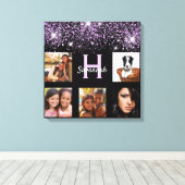 Schwarzer lila Glitzer Foto Collage Name einzigart Leinwanddruck (Insitu (Holzboden))