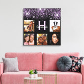 Schwarzer lila Glitzer Foto Collage Name einzigart Leinwanddruck (Insitu (Wohnzimmer))