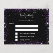 Schwarzer lila Glitzer Hochzeitskarte RSVP (Vorderseite)