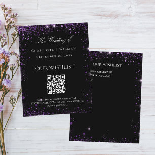 Schwarzer lila Glitzer Hochzeitsstifter QR-Code Begleitkarte