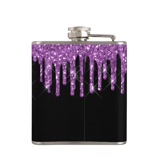 Schwarzer lila Glitzer Monogramm zum 21. Geburtsta Flachmann (Rückseite)