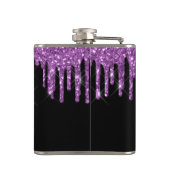 Schwarzer lila Glitzer-Monogramm zum 60. Geburtsta Flachmann (Rückseite)