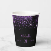 Schwarzer lila Glitzer Pappbecher (Rückseite)