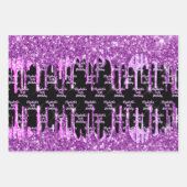 Schwarzer lila Glitzer Rosa Tropfen Monogramm Geschenkpapier Set (Vorderseite)