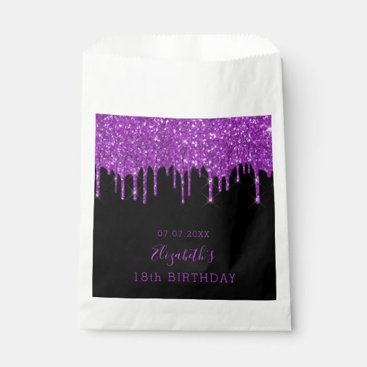 Schwarzer lila Glitzer Tropfen Geschenktütchen (Vorderseite)
