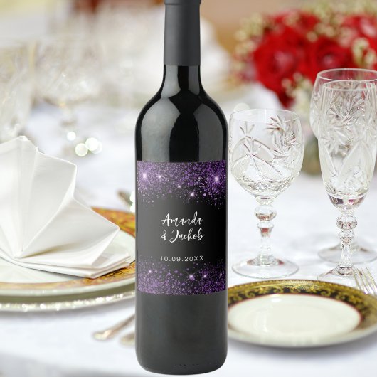 Schwarzer lila Glitzer Weinetikett