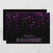 Schwarzer Lila Glitzer Werden Sie meine Brautjungf Einladung (Vorne/Hinten)