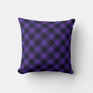 Schwarzer Lila Karo Vintager Throw Kissen