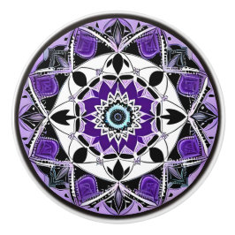 Schwarzer, Lila und Aquamariner Mandala Keramik Kn Keramikknauf