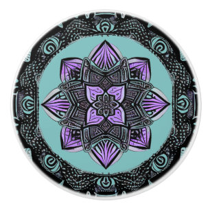 Schwarzer, Lila und Aquamariner Mandala Keramik Kn Keramikknauf