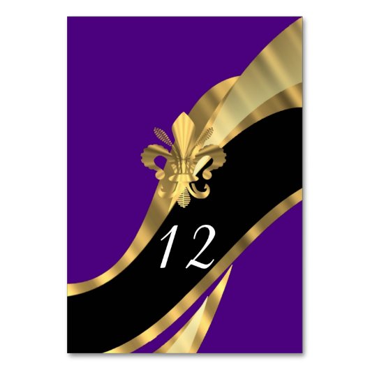 Schwarzer lila und goldener Flex de lys Tischnummer (Vorderseite)