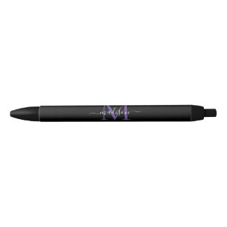 Schwarzer Lila Violet Monogram Eleganter Skriptnam Kugelschreiber