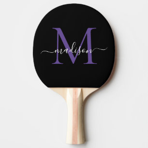 Schwarzer Lila Violet Monogram Eleganter Skriptnam Tischtennis Schläger
