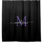 Schwarzer Lila Violet Monogram Feminine Script Nam Duschvorhang (Vorderseite)
