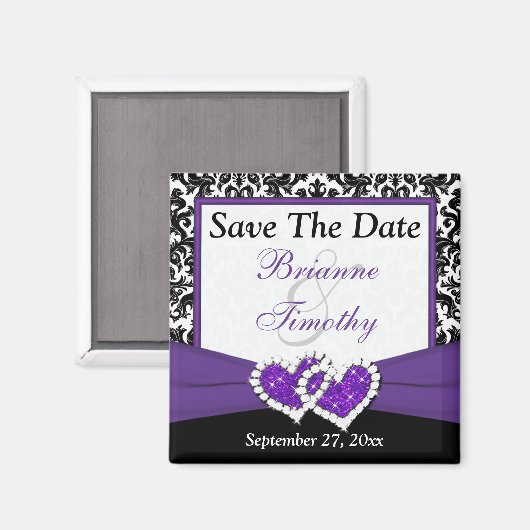 Schwarzer, Lila, weißer Damast Speichern Sie das D Magnet (Vorderseite/Rückseite)