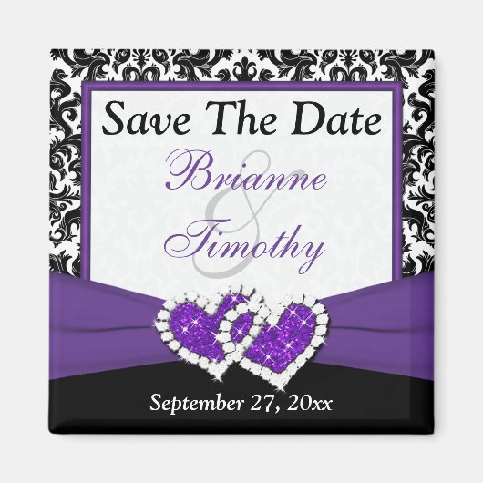 Schwarzer, Lila, weißer Damast Speichern Sie das D Magnet (Vorne)