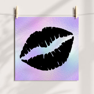 Schwarzer Lippenstift-Kuss auf pastellfarbener, ir Poster