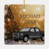 Schwarzer LKW in der Weihnachtsschneewelt Keramikornament (Rückseite)