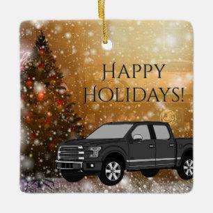 Schwarzer LKW in der Weihnachtsschneewelt Keramikornament