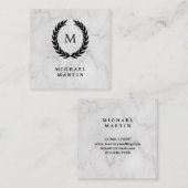 Schwarzer Lorbeer-Kranz mit Monogramm auf Quadratische Visitenkarte (Vorne/Hinten)