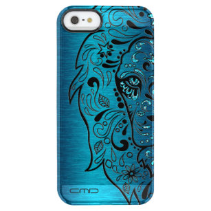 Schwarzer Löwe Kopf Zucker Skull Blue Hintergrund Durchsichtige iPhone SE/5/5s Hülle