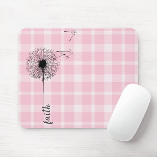 schwarzer Löwenzahn auf rosa kariert Mousepad (Mit Mouse)