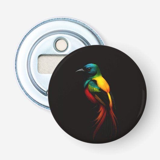 Schwarzer Luxe Flaschenöffner mit Regenbogen-Vogel (Vorderseite)