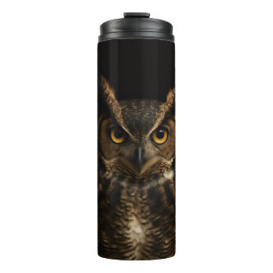 Schwarzer Luxe-Thermalbecher, Golden Eye Owl Thermosbecher