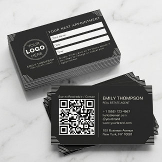 Schwarzer Luxus Art Deco QR Code Minimal Design Terminkarte