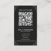 Schwarzer Luxus Art Deco QR Code Minimal Design Visitenkarte (Rückseite)