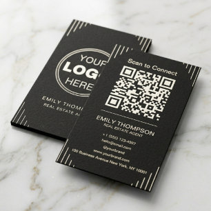 Schwarzer Luxus Art Deco QR Code Minimal Design Visitenkarte