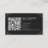 Schwarzer Luxus Art Deco QR Code Minimal Design Visitenkarte (Rückseite)