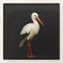 Schwarzer Luxus-Glasuntersetzer mit Storch, Gracef