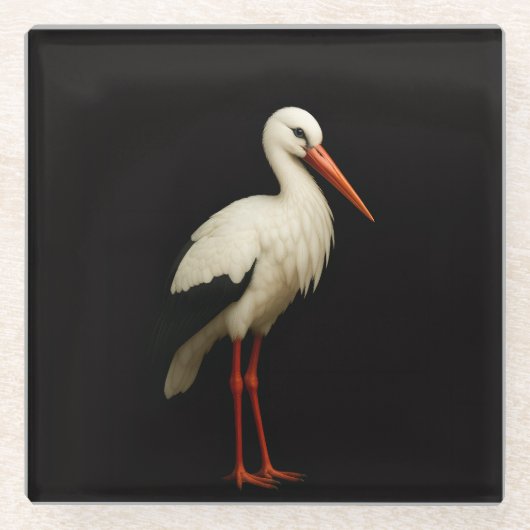 Schwarzer Luxus-Glasuntersetzer mit Storch, Gracef Glasuntersetzer (Vorderseite)