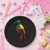 Schwarzer Luxuspapierteller 4 mit Regenbogen-Vogel Pappteller (Party)