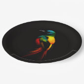 Schwarzer Luxuspapierteller 4 mit Regenbogen-Vogel Pappteller (Schrägansicht)
