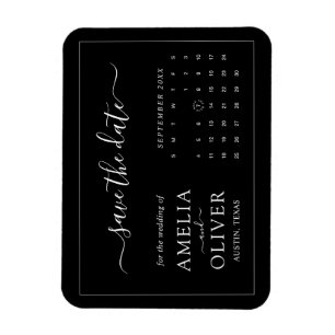 Schwarzer Magnet-Kalender Minimalist Save-The-Date Magnet