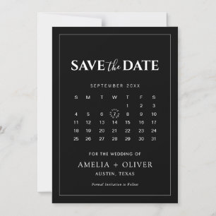 Schwarzer Magnet-Kalender Minimalist Save-the-Date Magneteinladung