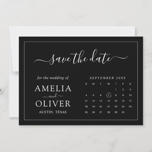 Schwarzer Magnet-Kalender Minimalist Save-The-Date Magneteinladung (Vorderseite)