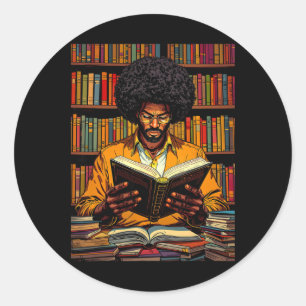 Schwarzer Mann liest Buch Black History Month Buch Runder Aufkleber